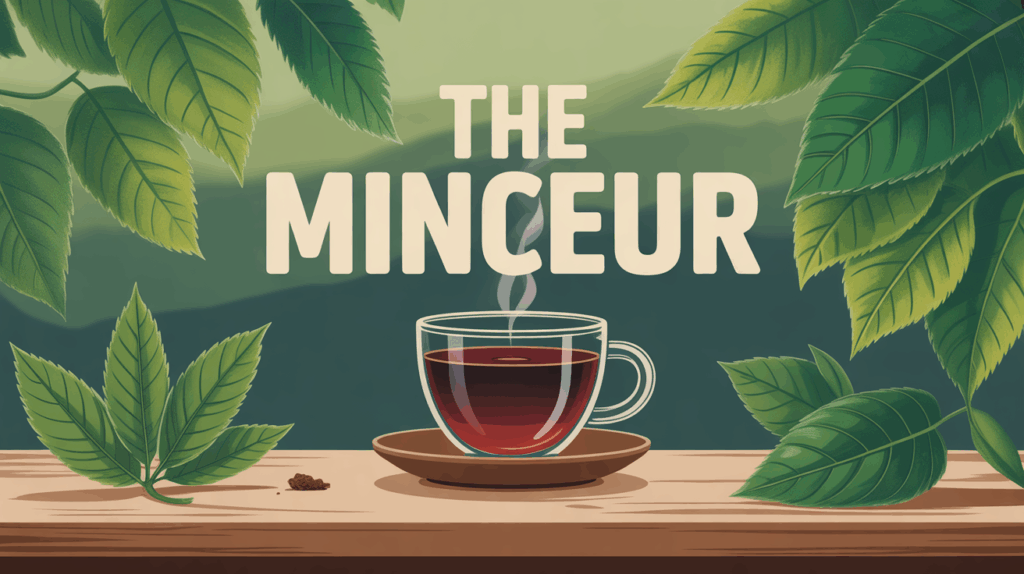 illustration tasse de the minceur avec feuilles ambiance naturelle