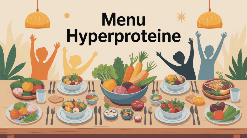 Menu hyperprotéiné assiettes équilibrées ambiance conviviale
