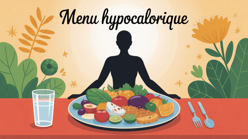 menu hypocalorique illustration assiette equilibree silhouette