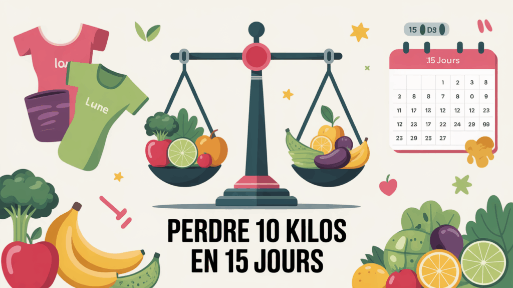 Image perdre 10 kilos en 15 jours balance calendrier fruits