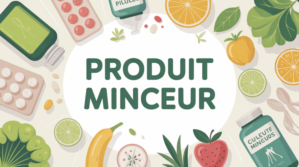 Vue produits minceur compléments alimentaires et the vert sur table lumineuse