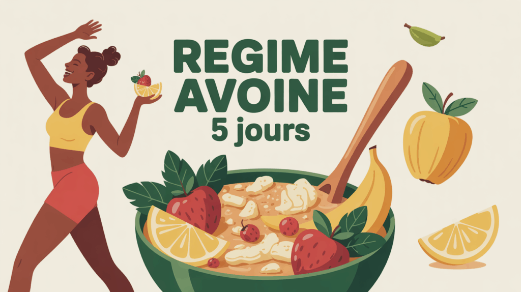 bol de flocons d'avoine avec fruits et personne souriante, regime avoine 5 jours
