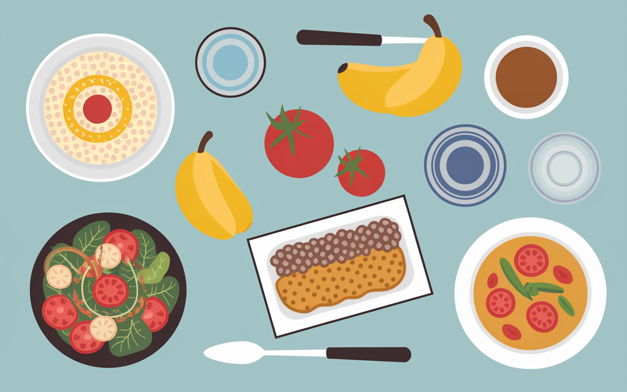 illustration menu type avec porridge salade barre avoine soupe, regime avoine 5 jours