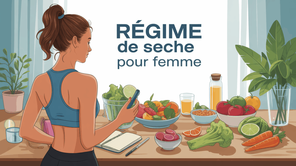 Regime de seche pour femme table aliments sains haltere carnet