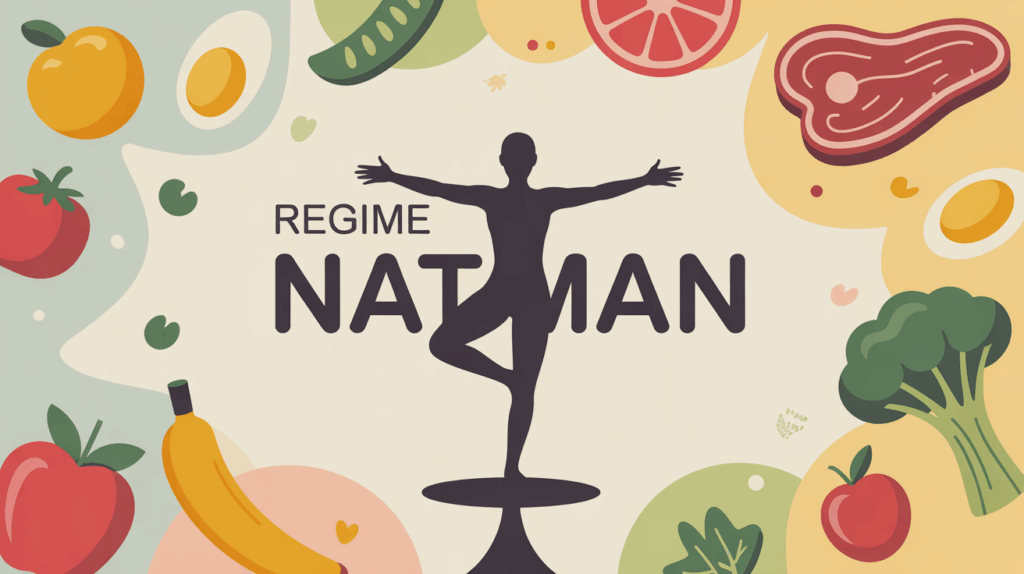 Silhouette sur balance, aliments sains, régime Natman