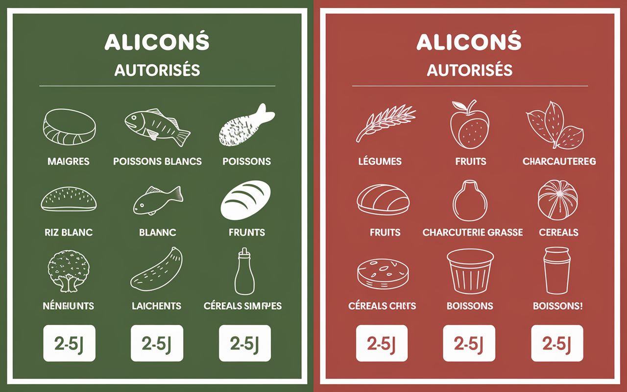 aliments autorises et interdits regime sans residu coloscopie tableau visuel
