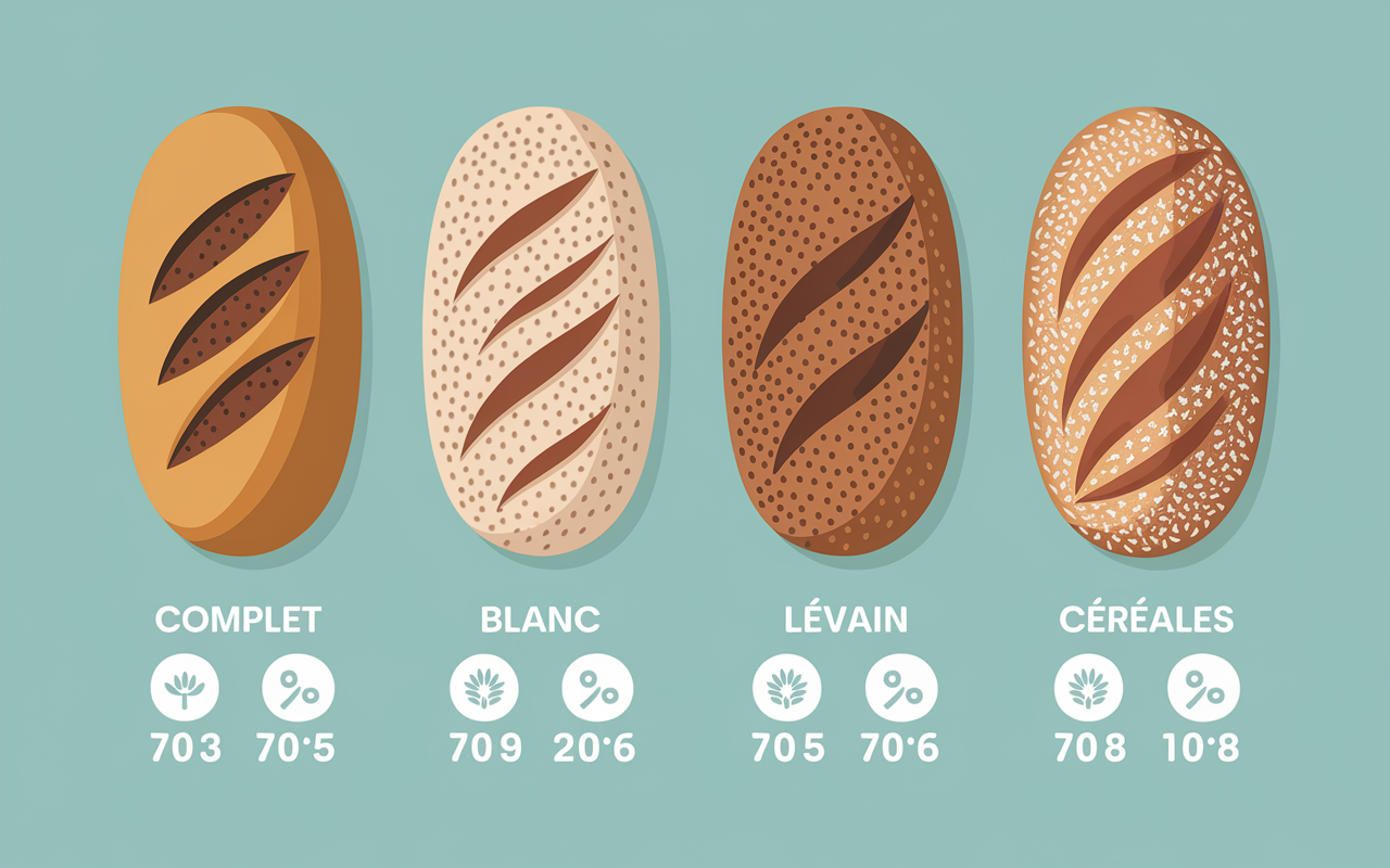 comparatif nutritionnel pain complet blanc levain cereales