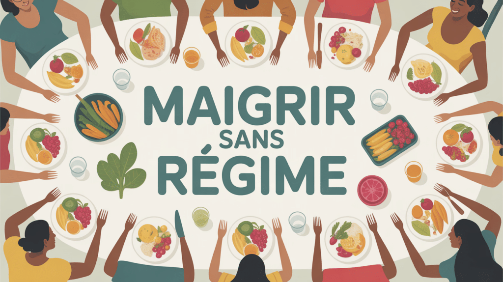 Groupe partageant repas sain illustrant 20 astuces pour maigrir sans regime
