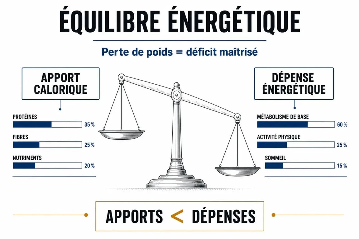 Infographie sur l'équilibre énergétique pour maigrir vite et bien