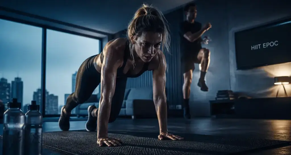 HIIT perte de poids : burpee en séance dans un appartement