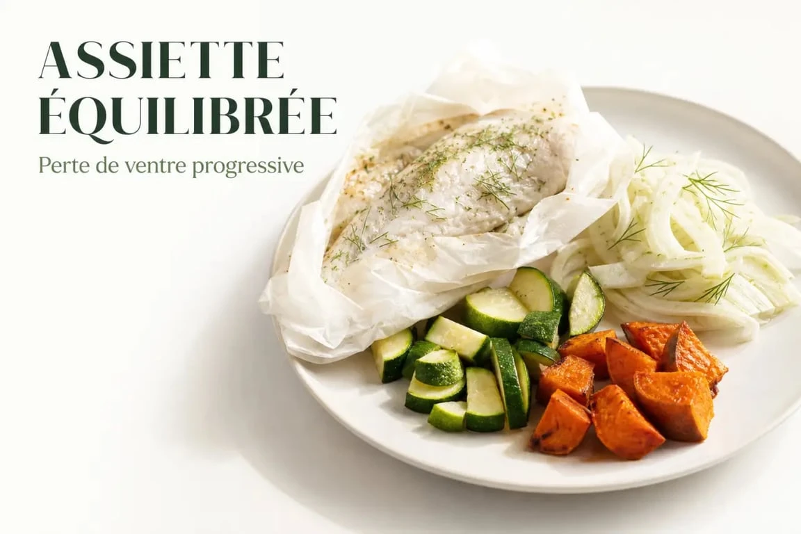Recette pour maigrir le ventre avec assiette de poisson, fenouil et patate douce