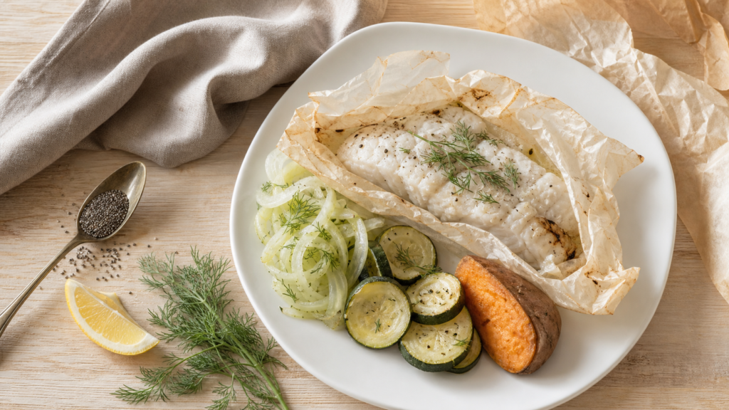 Recette pour maigrir le ventre : poisson blanc en papillote, courgettes et fenouil, fibres et protéines