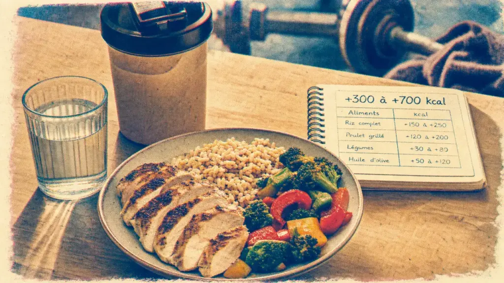 Prise de masse musculaire aliments : +300 kcal, riz poulet légumes